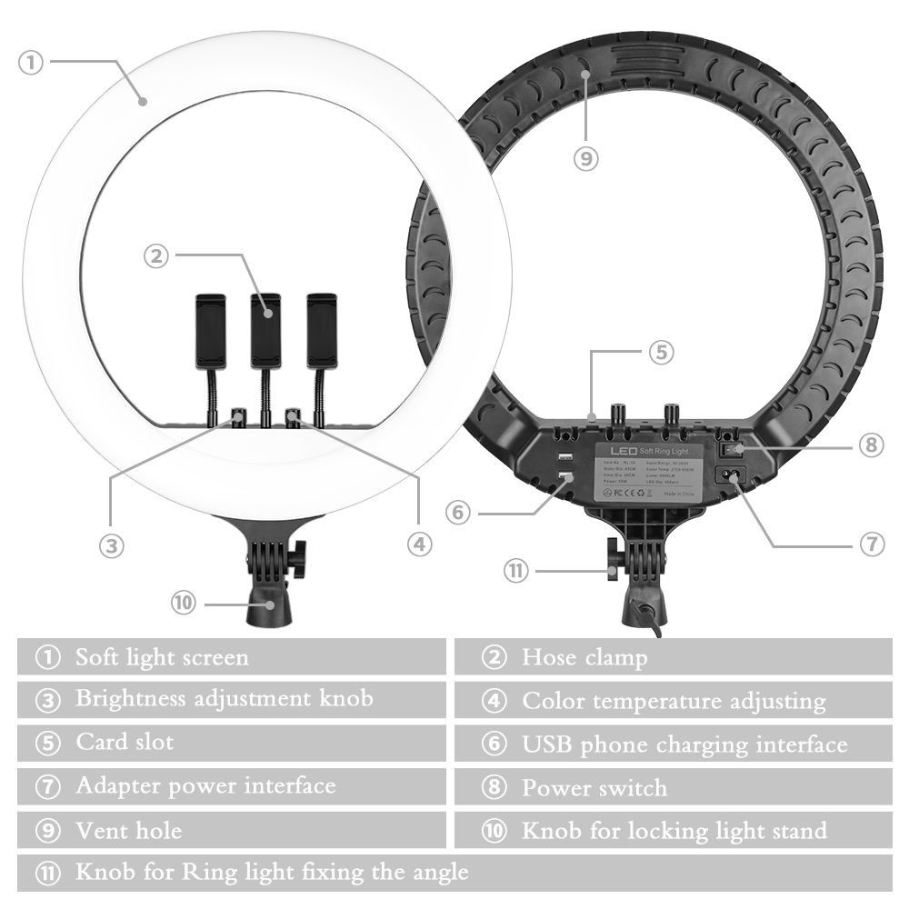 SH 18 Inch Knob Ring Light LED - Photography Lighting With Umbrella recension och pris
