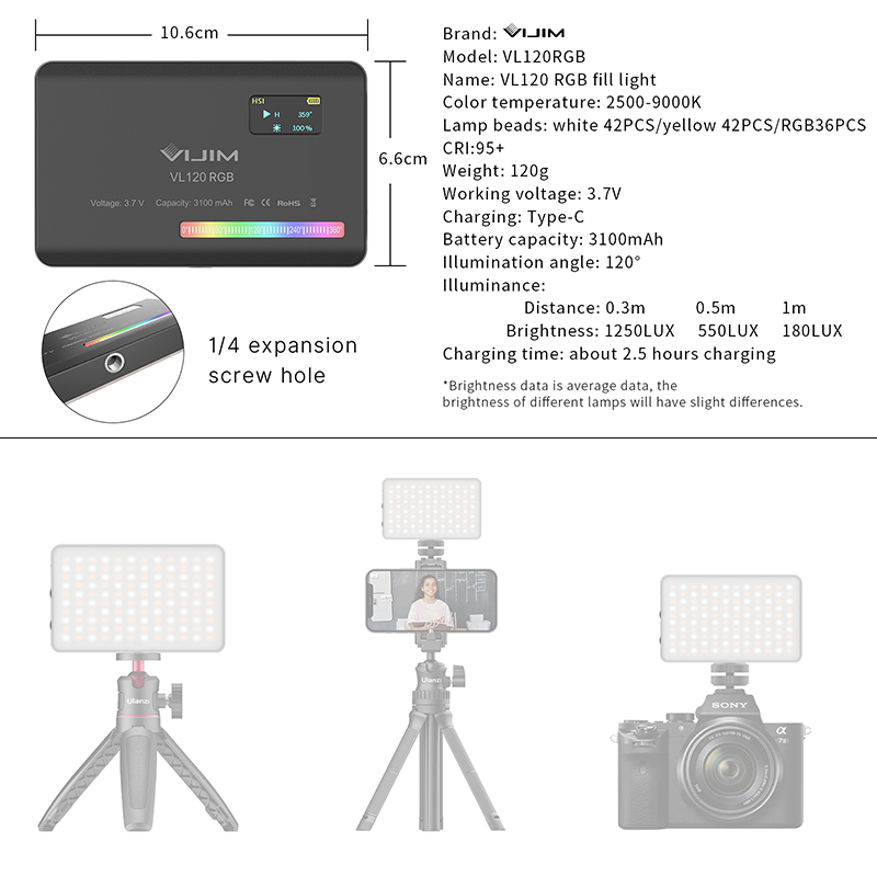 Ulanzi VL120 RGB Camera Video  - Photography Lighting With Umbrella recension och pris